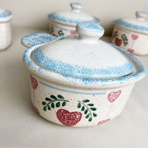 Set of 4 Teamson China 1996 Heart Shape Pot with Lid